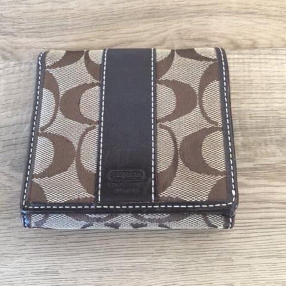 Coach Signature C - 2 Way Shoulder Bag Brown Canvas Leather Top Zip M0953-F13674 - Picture 6 of 11